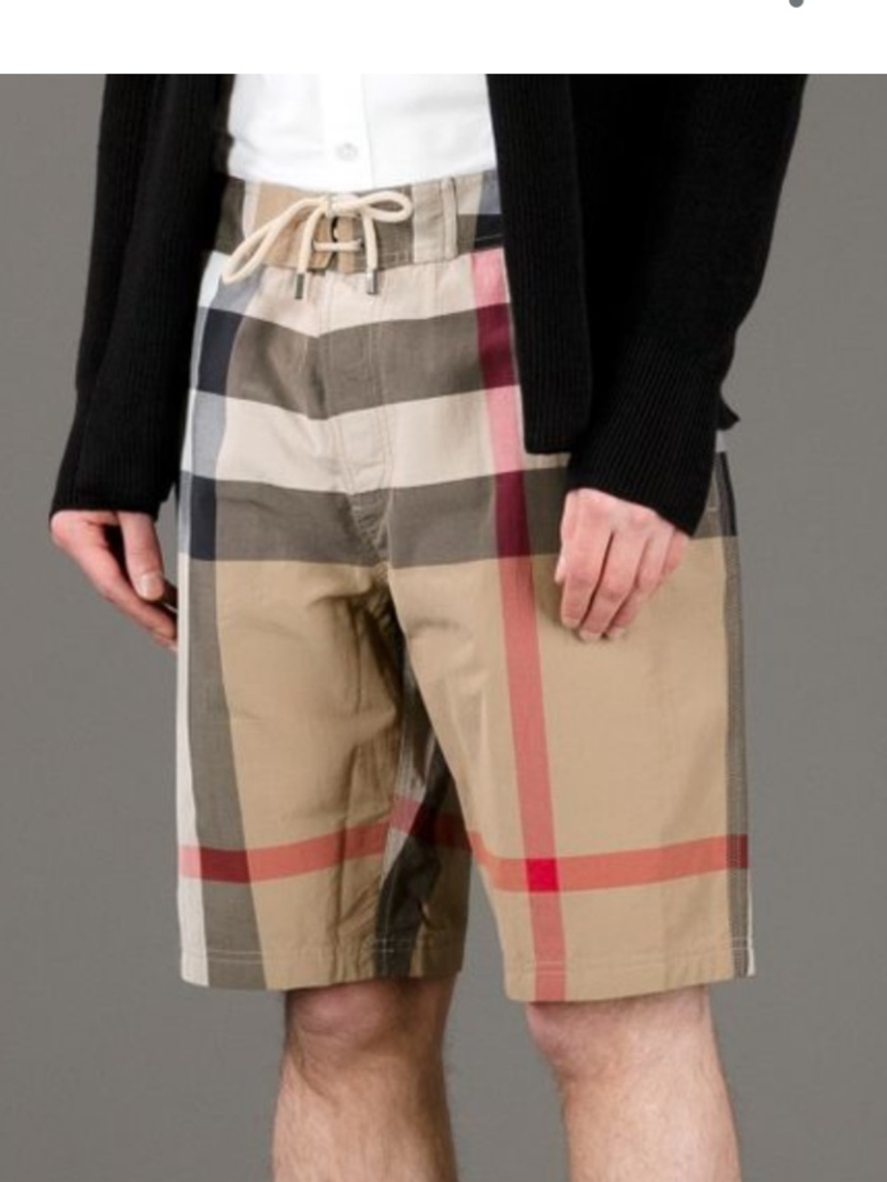 BURBERRY BRIT Tan  Check Drawstring Shorts Red & Black Accents MED NWT